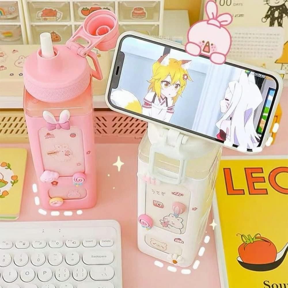 700ml Kawaii Water Bottle with Lid and Straw ( Pack of 1)