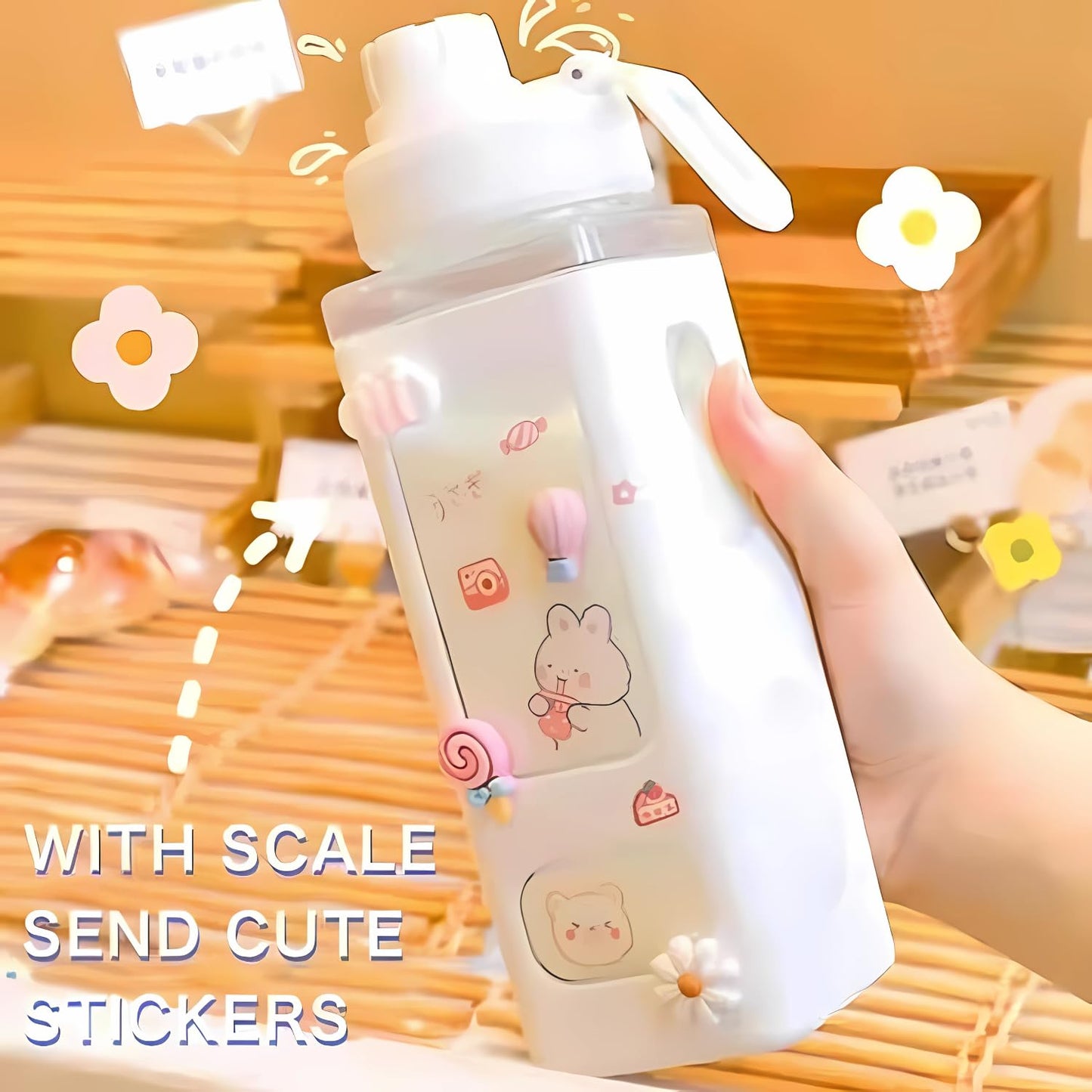 700ml Kawaii Water Bottle with Lid and Straw ( Pack of 1)