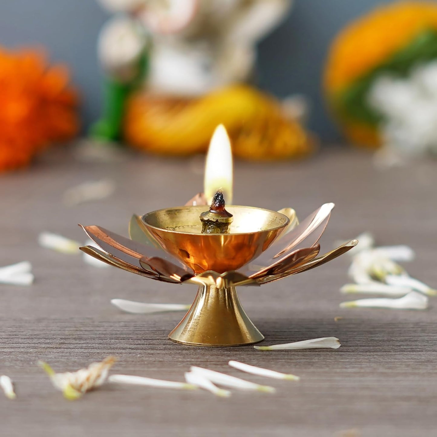 eCraftIndia Set of 2 Floral Shape Metal Diya