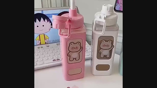 700ml Kawaii Water Bottle with Lid and Straw ( Pack of 1)